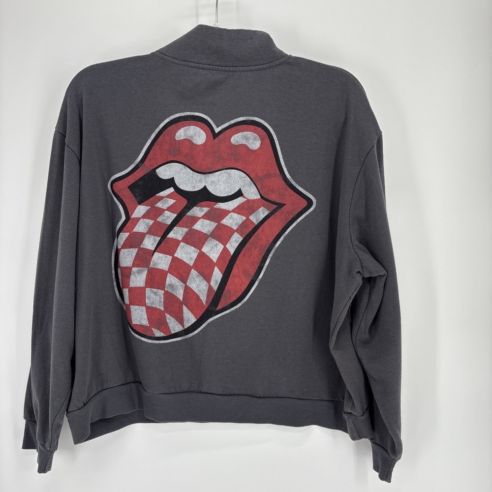 The Rolling Stones Sweatshirt Womens XL Gray Quarter Zip Pullover